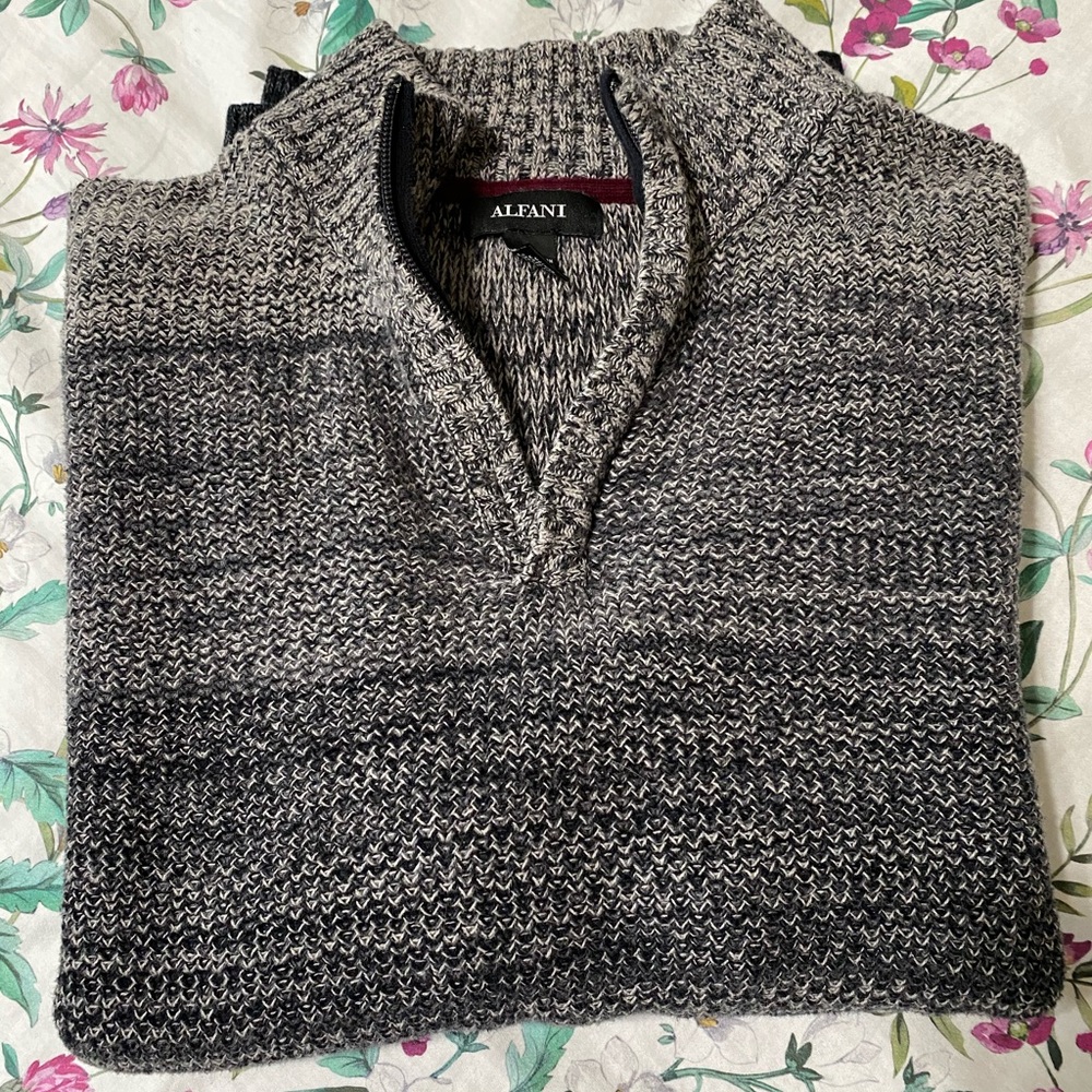 Alfani Men's Black and Gray Zip-Up Sweater